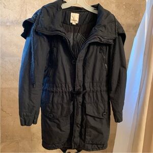 Diesel black zip up long cargo utility jacket trench coat size XS oversized